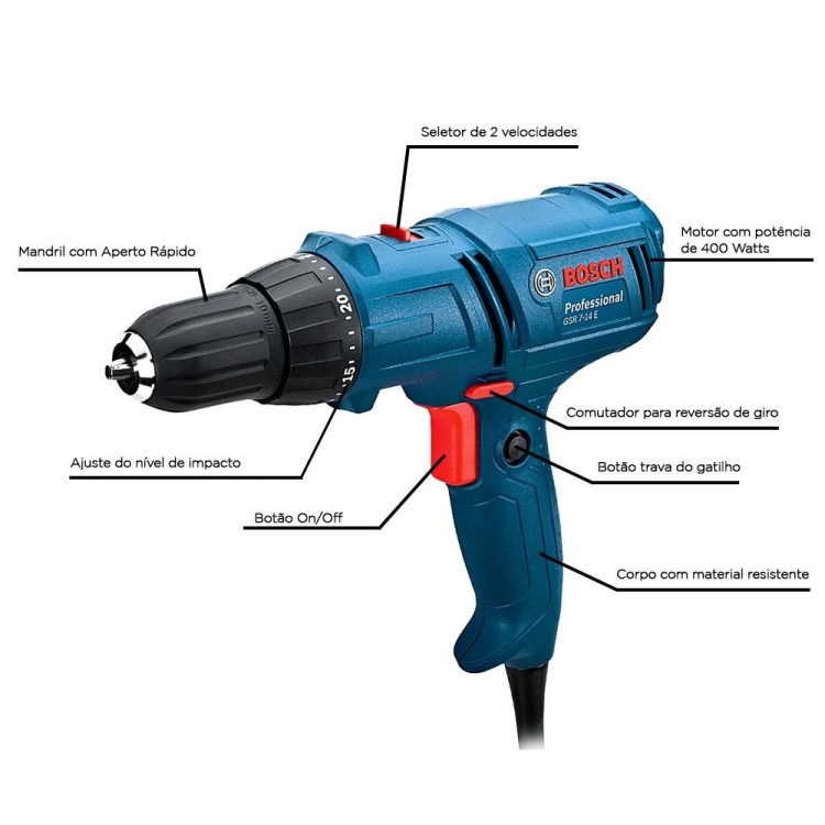 Parafusadeira Furadeira 400 Watts gsr 7-14 E Bosch