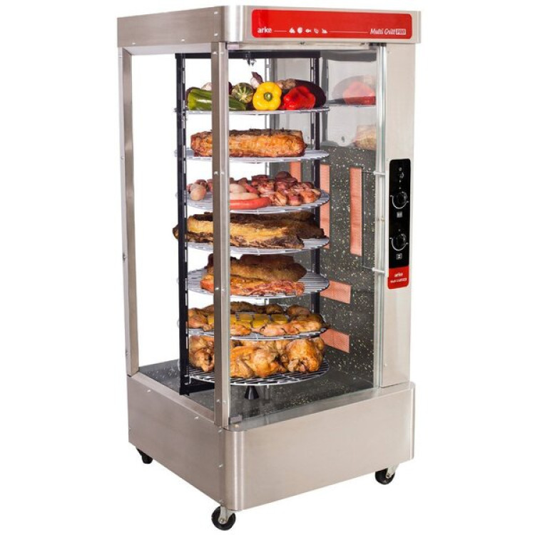 Assador De Frango A Gás Rotativo Arke Multi Grill 5 Queimadores 7 Grades