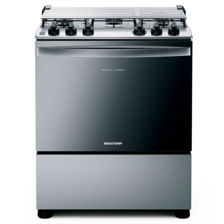 Fogão Brastemp 5 Bocas Cor Inox Com Botões Removíveis E Exclusivo Aro Protetor   - Bfs5ncr Bivolt