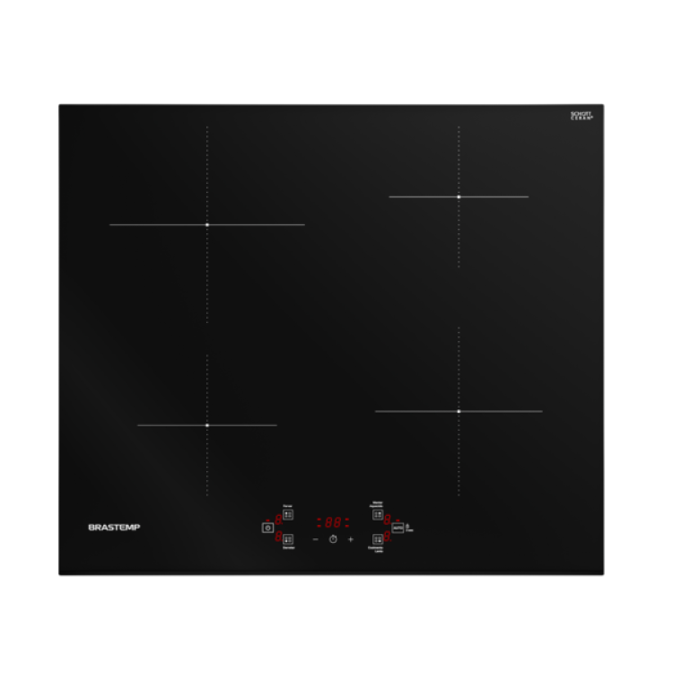 Cooktop 4 Bocas Indução com Funções Especiais Vidro Preto 220V BDJ60BE Brastemp