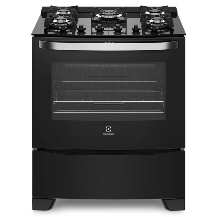 Fogão 5 Bocas Electrolux Preto Automático Com Mesa De Vidro E Tripla Chama (76gs) Bivolt