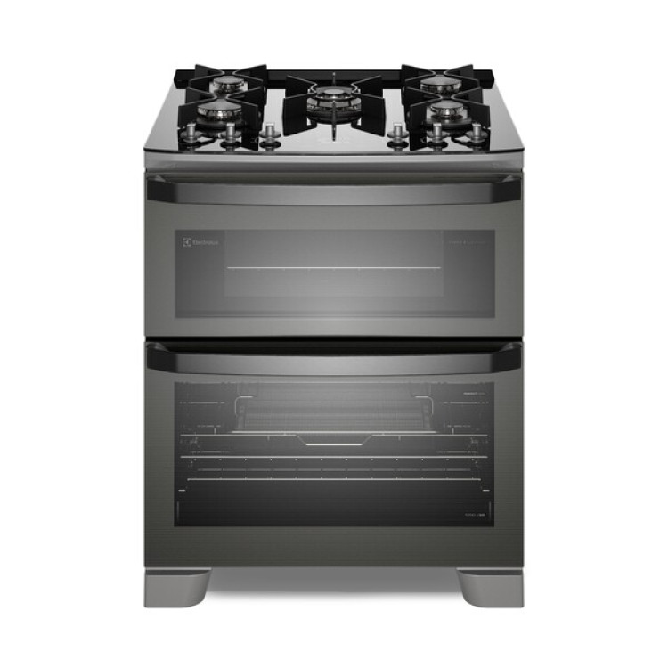 Fogão 5 Bocas Electrolux Cinza Expert Função Air Fryer  2 Fornos  Grill E Timer (fe5ad) 220v
