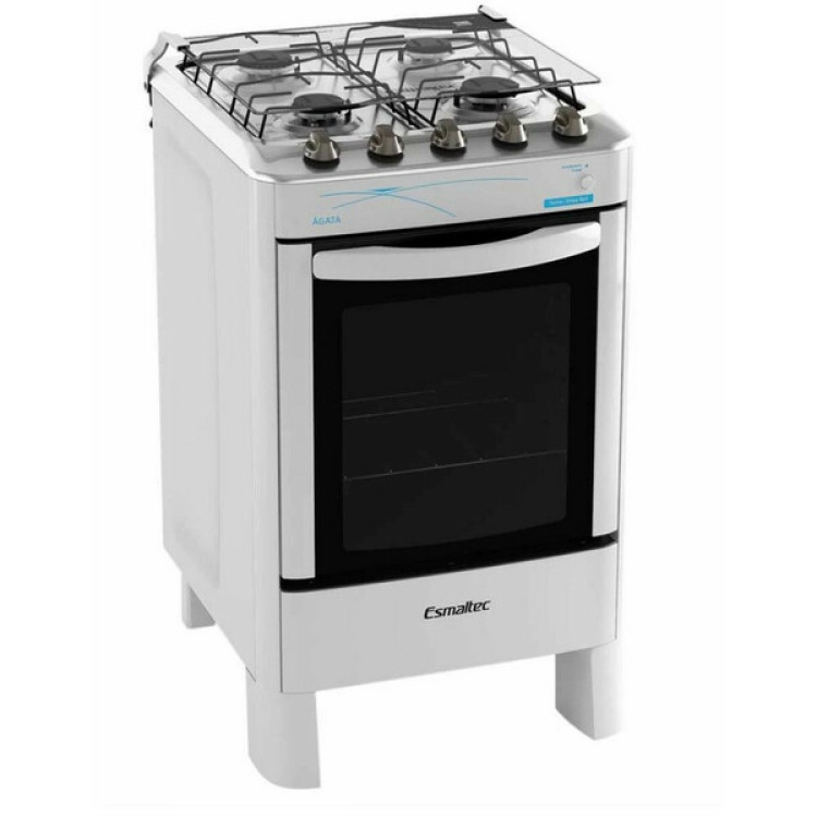 Fogão De Piso Esmaltec 4 Bocas Ágata, Mesa De Inox, Branco, Bivolt