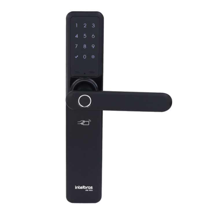 Fechadura Eletrônica Digital Intelbras com Biometria, Cartão, Senha e Wi-Fi IFR 7000 Preta Embutir para Porta de Giro