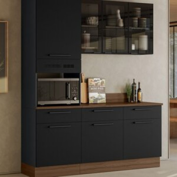 Cozinha Modulada Em Aço 3 Peças Com Paneleiro Forno Rodapé Em Pvc Exclusive Grafite/preto Matt