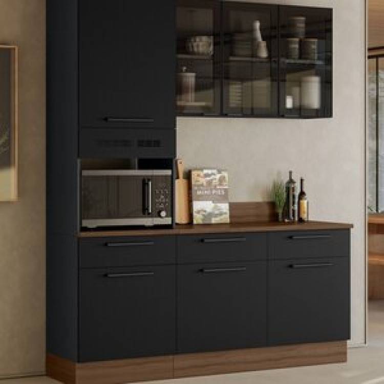 Cozinha Modulada Em Aço 3 Peças Com Paneleiro Forno Rodapé Em Pvc Exclusive Grafite/preto Matt