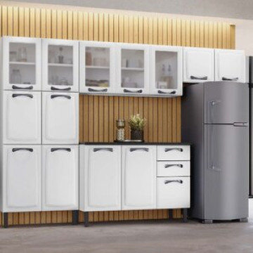 Cozinha Compacta Em Aço 4 Peças 14 Portas 2 Gavetas Paneleiro Duplo Em Aço New Premium Itatiaia Branco