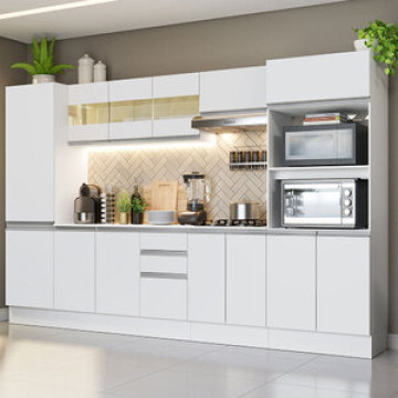 Cozinha Completa 100% Mdf Madesa Smart 300 Cm Modulada Com Armário, Balcão E Tampo