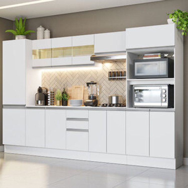 Cozinha Completa 100% Mdf Madesa Smart 300 Cm Modulada Com Armário, Balcão E Tampo