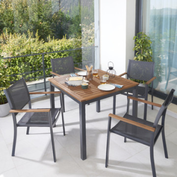 Conjunto para Jardim Mesa com 4 Cadeiras 75x89x89cm Alumínio|Madeira Cinza|Marrom Oris Naterial