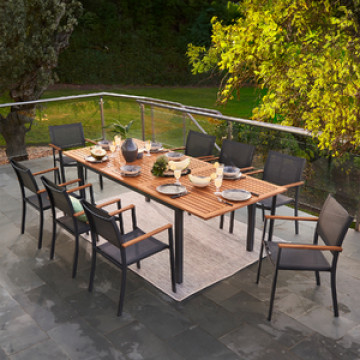 Conjunto para Jardim Mesa com 8 Cadeiras 74,6x89,3x206cm Alumínio|Madeira Preto Oris Naterial