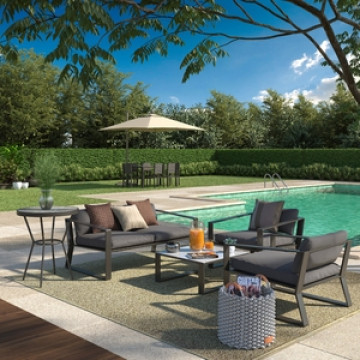 Conjunto para Jardim com Sofá, Poltrona e Mesa de Centro 4 Lugares Alumínio Cinza Lyra Naterial