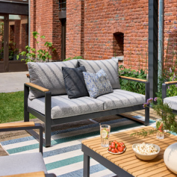 Sofá de Jardim 2 Lugares em Alumínio 142x80x68,4cm Preto|Cinza Persea Naterial