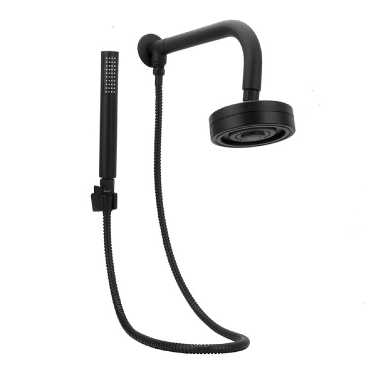 Ducha Redonda Auto Limpante com Chuveirinho Parede Preta Fosca Stoc Ducha Redonda Auto Limpante com Chuveirinho Parede Preta Fosca Stoc