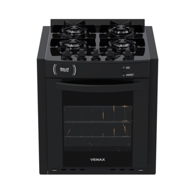 Fogao De Embutir 4 Bocas Venax Gaudi Prisma Vitreo Bl Preto Gas Glp