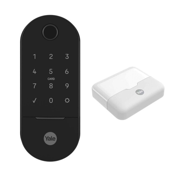 Fechadura Digital Yale com Biometria Cartão Senha Chave Wi-Fi e Bluetooth com Hub Lia Resistente à Água Preta Embutir